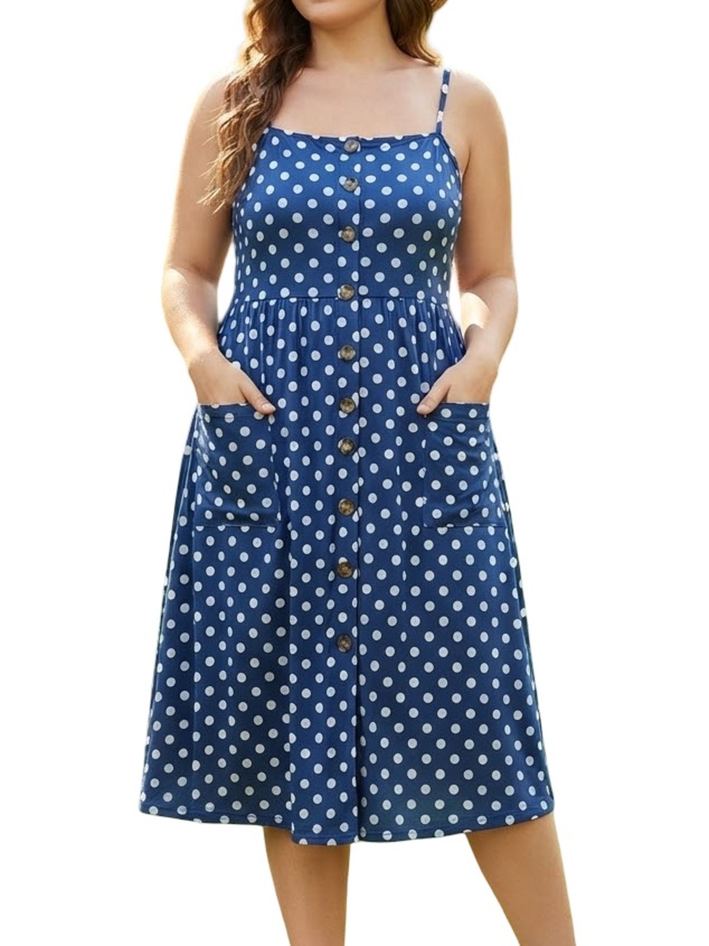 Berydress Blue & White Polka Dot Button-Front Midi Dress Cottagecore XL